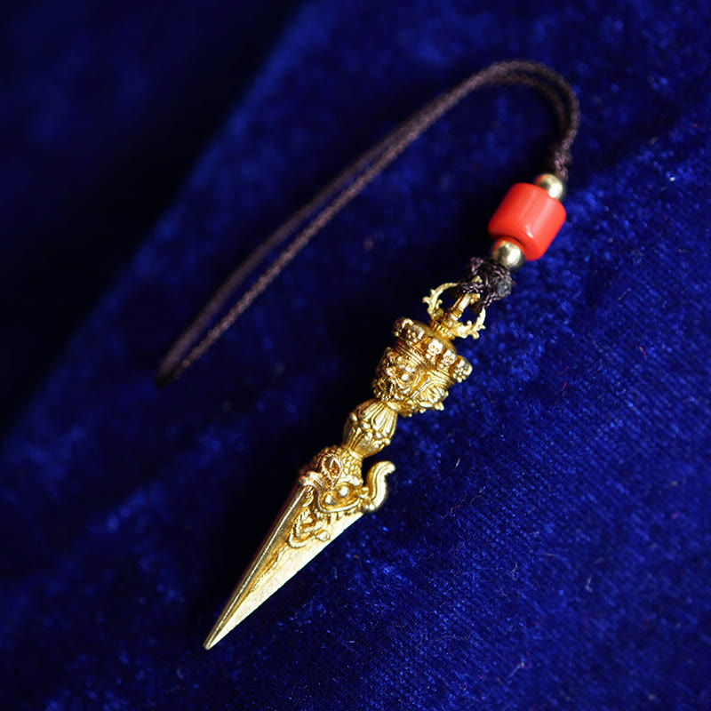 Buddha Stones Tibet Dorje Vajra Engraved Spiritual Power Pendant Hanging Decoration - Gold - Hanging Decoration(9.6*47mm) - image 9