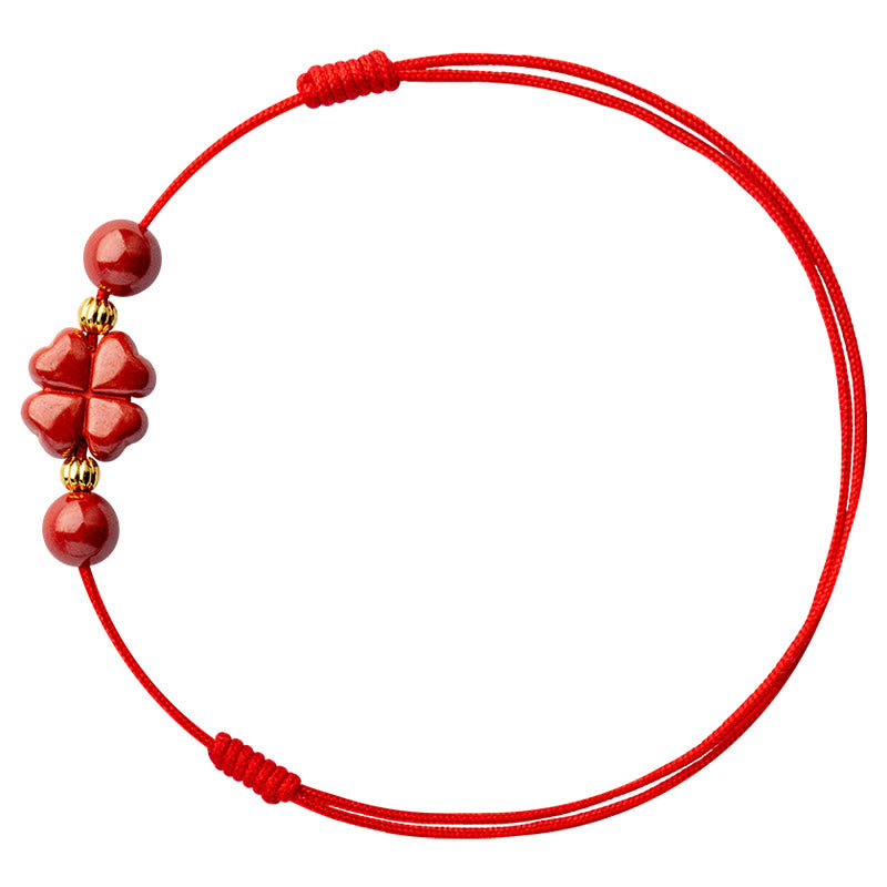Buddha Stones Four Leaf Clover Cinnabar Blessing Calm String Bracelet Anklet - image 20