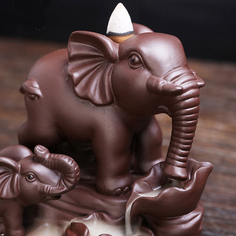 Tibetan Elephant Purple Clay Backflow Smoke Fountain Protection Incense Burner Decoration - image 3