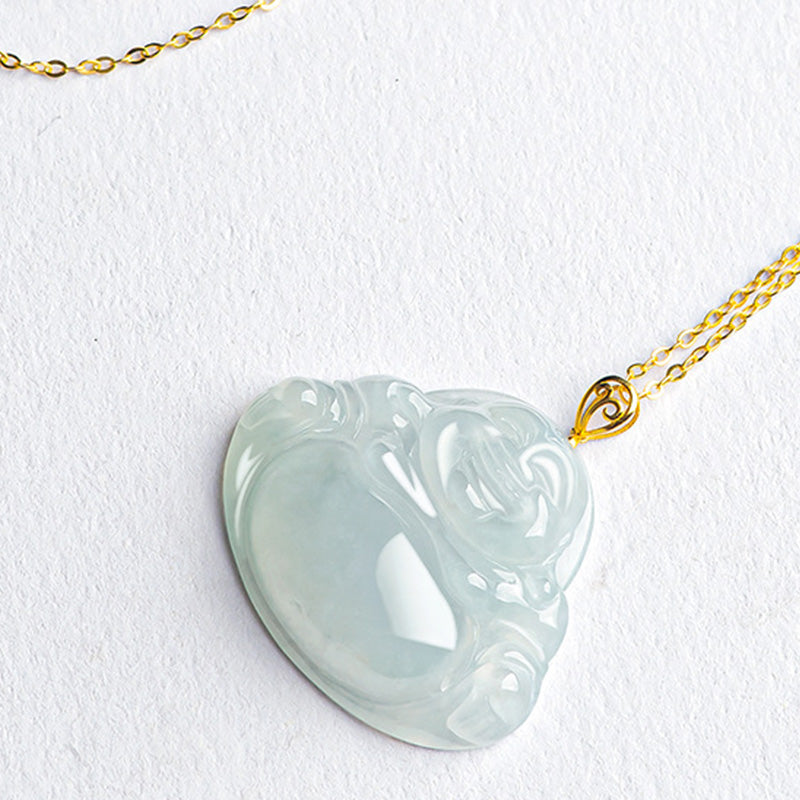 Buddha Stones Laughing Buddha Natural Jade Abundance Titanium Steel Chain Necklace Pendant - image 5