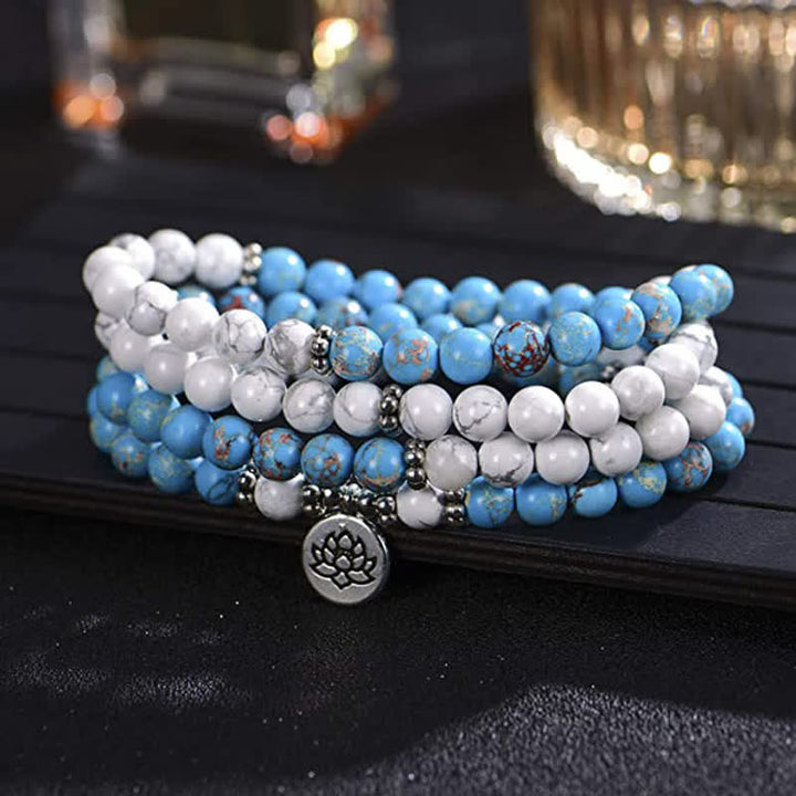 108 Mala Beads White Turquoise Emperor Stone Lotus Blessing Bracelet - image 1