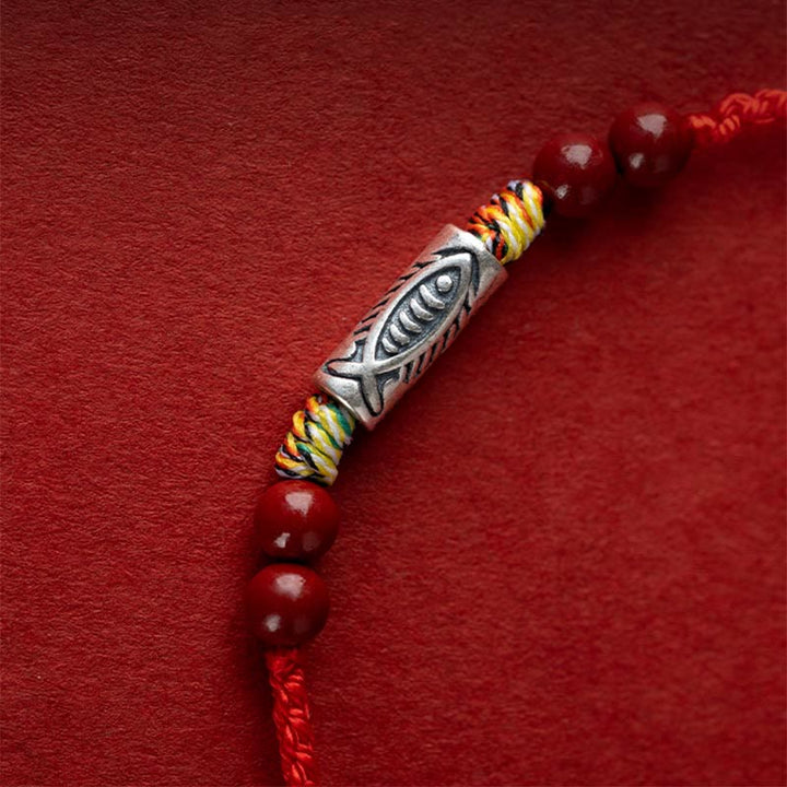 Buddha Stones 925 Sterling Silver Koi Fish Cinnabar Bead Wealth Handcrafted Braided Bracelet Anklet - image 6