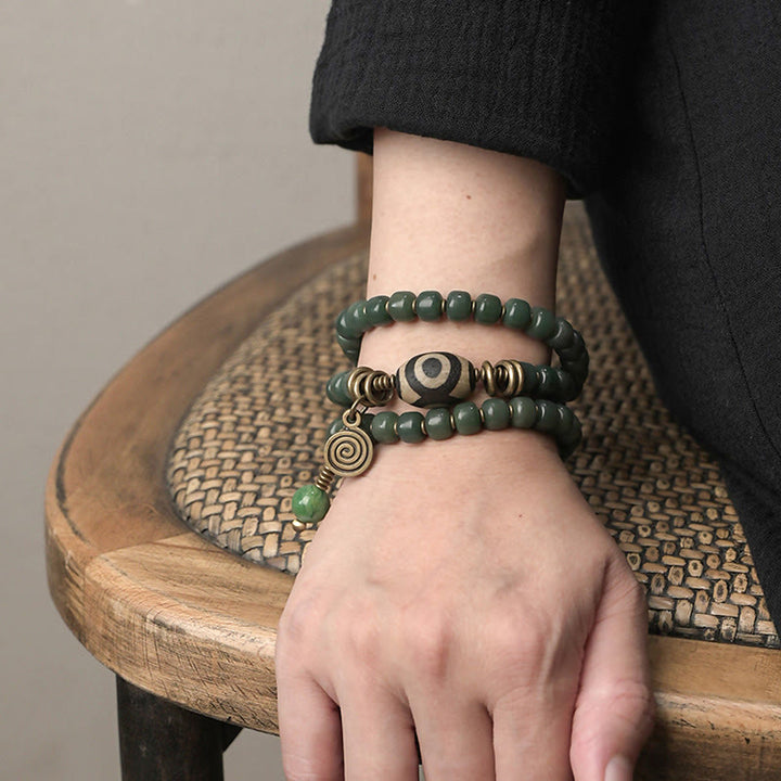 Cyan Bodhi Seed Dzi Bead Wisdom Peace Triple Wrap Bracelet - image 6
