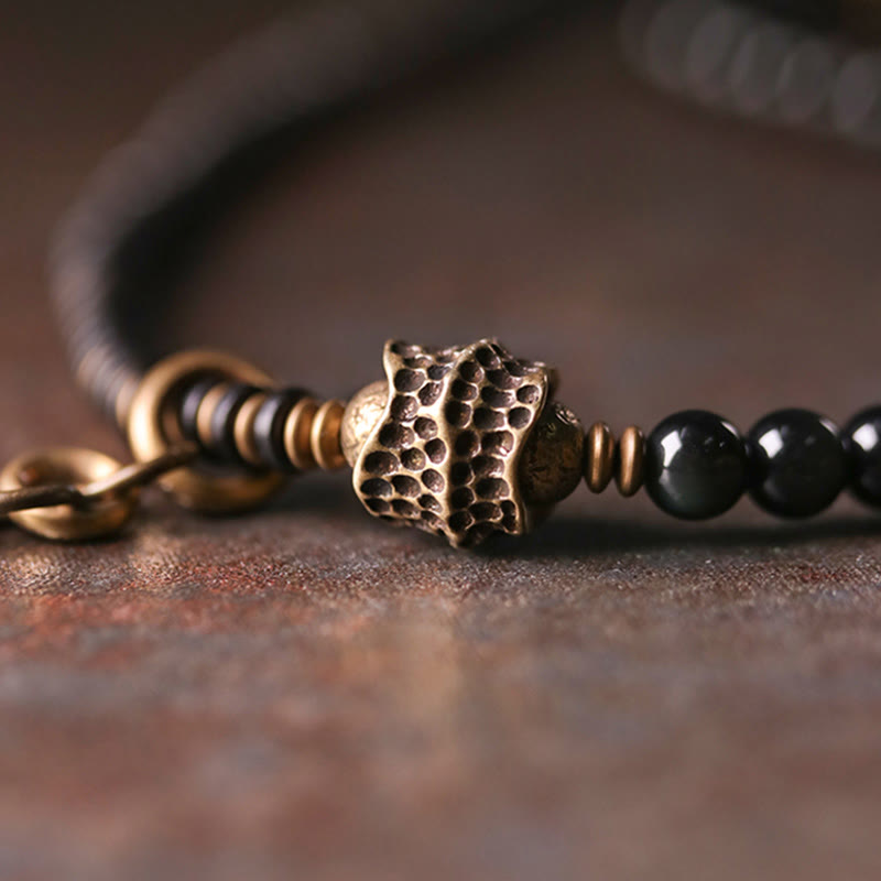 Buddha Stones Rainbow Obsidian Ebony Wood Copper Positive Multilayer Bracelet - image 8