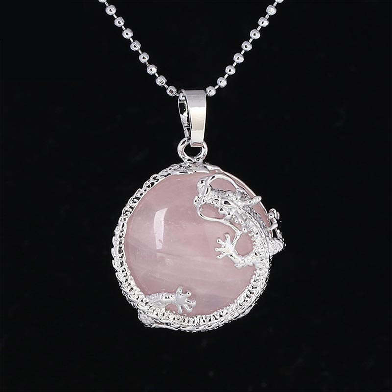 Buddha Stones Chinese Dragon Natural Quartz Crystal Healing Energy Necklace Pendant - Rose Quartz - image 8
