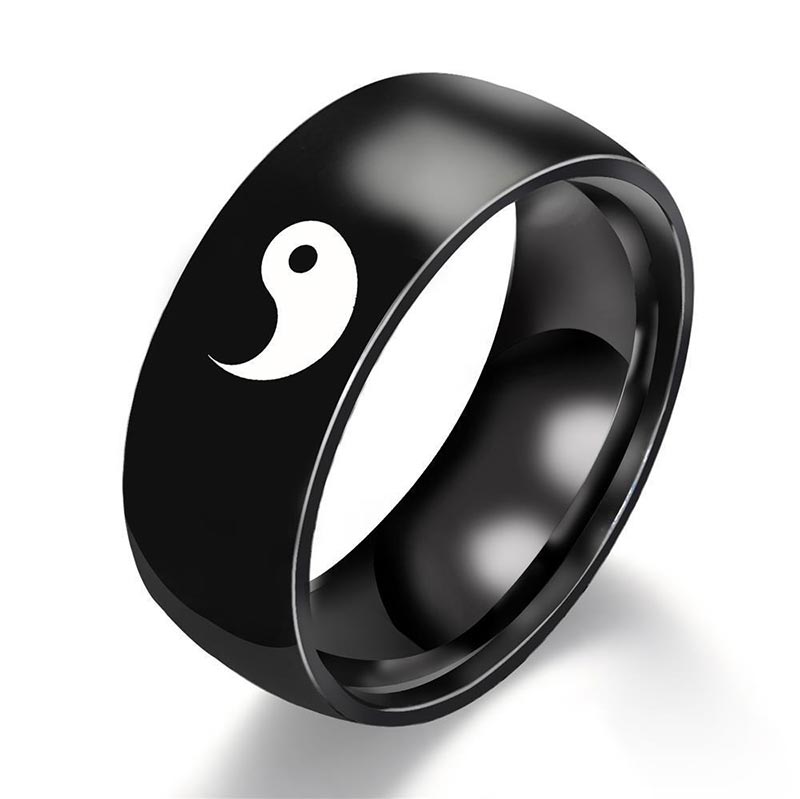 Buddha Stones Yin Yang Balance Titanium Steel Couple Ring - Black - US13 - image 1