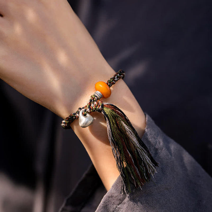 Buddha Stones 990 Sterling Silver Tibetan Handmade Amber Steelyard Weight Wish Protection Bracelet - image 1