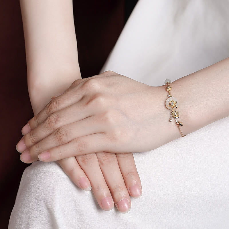 Buddha Stones 925 Sterling Silver Hetian Jade Peace Buckle Lotus Luck Chain Bracelet - image 4