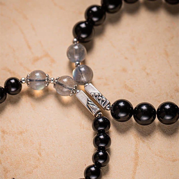 Buddha Stones 925 Sterling Silver Obsidian Moonstone Strength Couple Bracelet - image 16