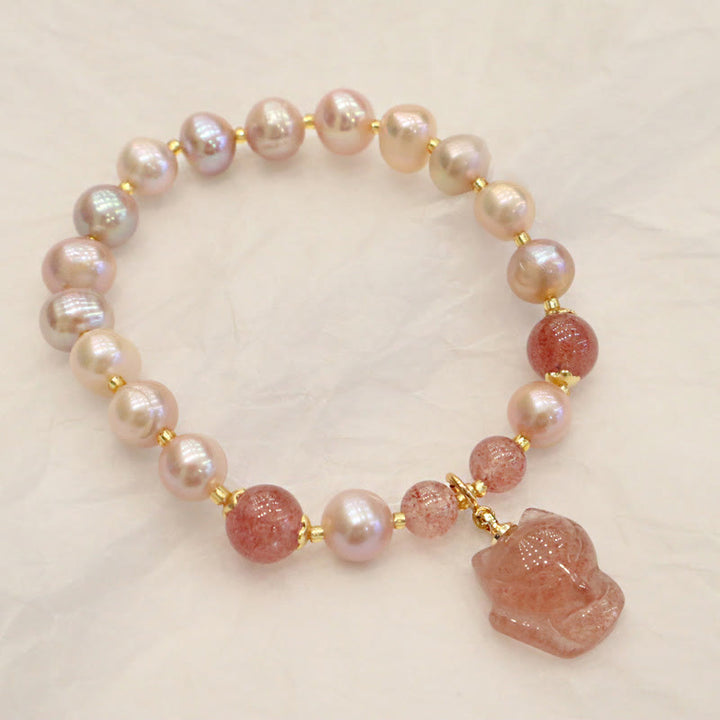 Buddha Stones Natural Pearl Strawberry Quartz Cute Fox Love Healing Charm Bracelet - image 8