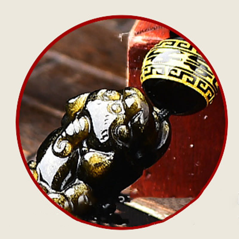 Buddha Stones Natural Gold Sheen Obsidian PiXiu Om Mani Padme Hum Wealth Braided Bracelet - image 11