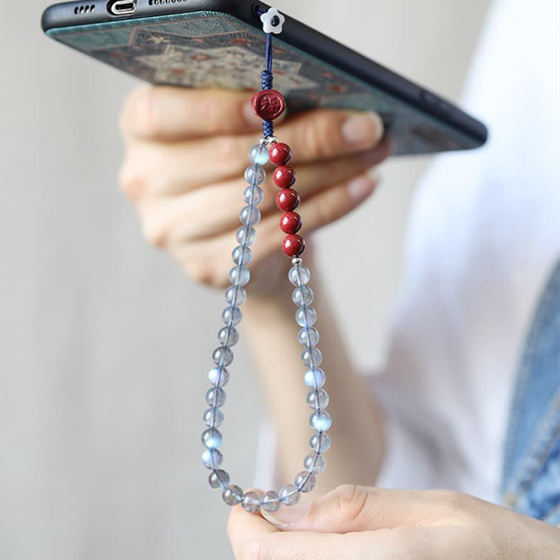 Natural Moonstone Cinnabar Calm Positive Phone Decoration - Moonstone&Cinnabar - image 0