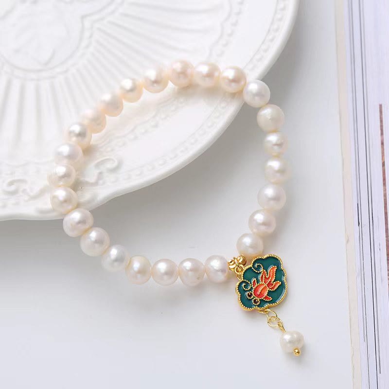 Buddha Stones Natural Pearl Lotus Koi Fish Goldfish Optimism Charm Bracelet - image 4