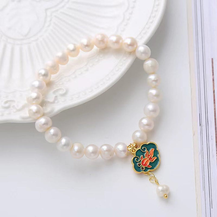 Buddha Stones Natural Pearl Lotus Koi Fish Goldfish Optimism Charm Bracelet - image 4