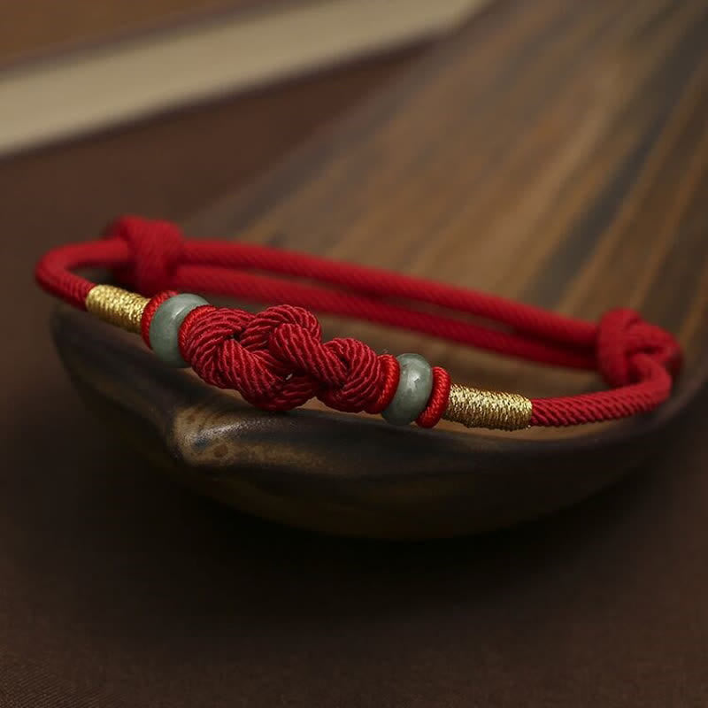 Bring Good Luck Red String Jade Fortune Knot Braided Couple Bracelet - image 2