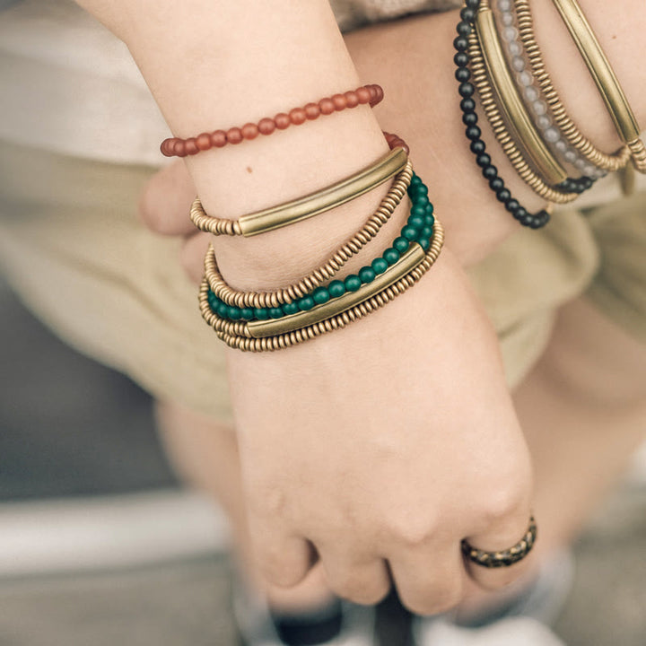 Buddha Stones Tibetan Various Agate Stone Copper Protection Triple Wrap Bracelet - image 0