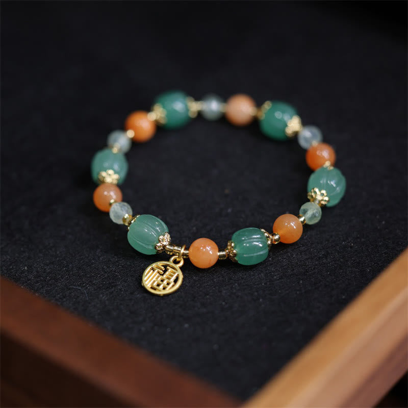 Buddha Stones Natural Golden Silk Jade Pumpkin Bead Fu Character Charm Wealth Bracelet - image 2