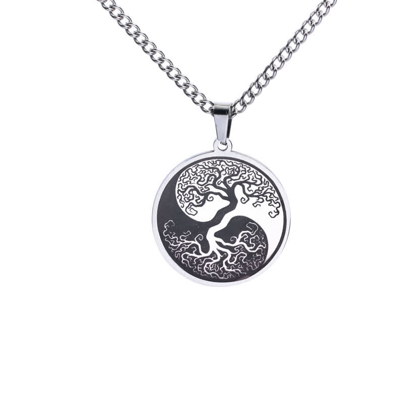Buddha Stones The Tree of Life Titanium Steel Connection Necklace Pendant - Silver - image 4