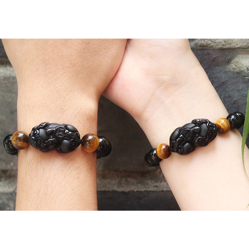 Buddha Stones FengShui PiXiu Rainbow Obsidian Tiger Eye Wealth Bracelet - image 6