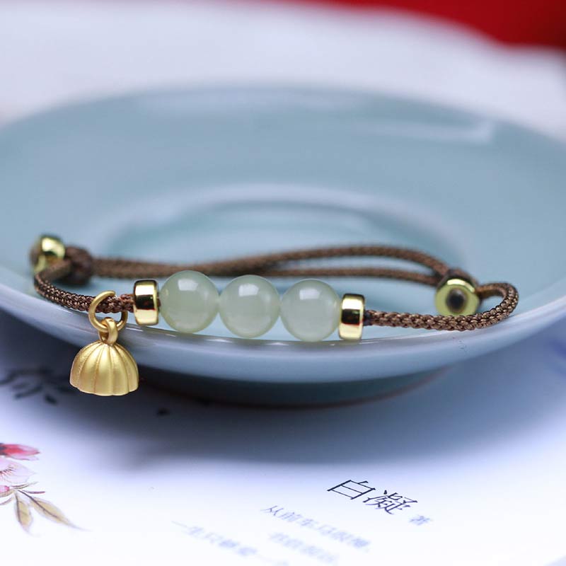 Buddha Stones Natural Jade Lotus Seed Strength Red String Weave Bracelet - image 8