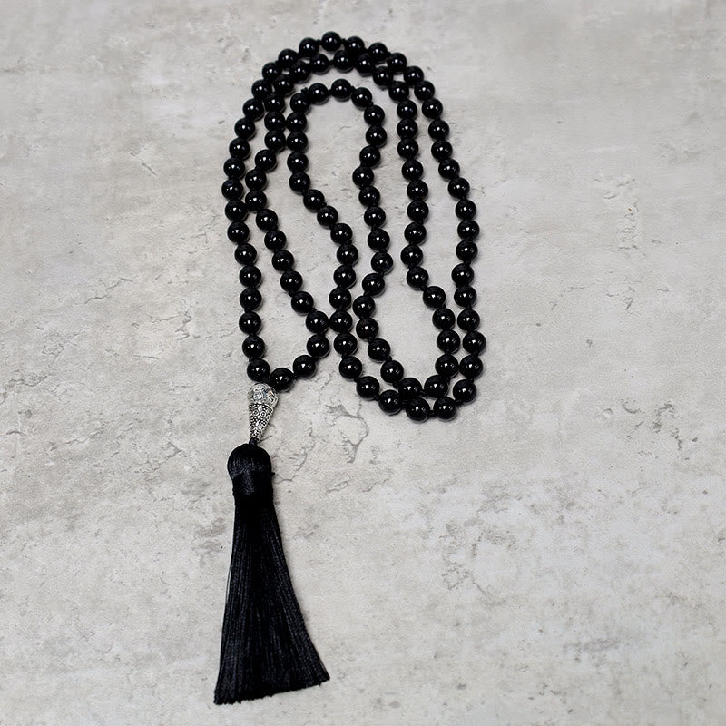 Buddha Stones 108 Mala Black Onyx Beads Yoga Meditation Prayer Beads Necklace - image 3