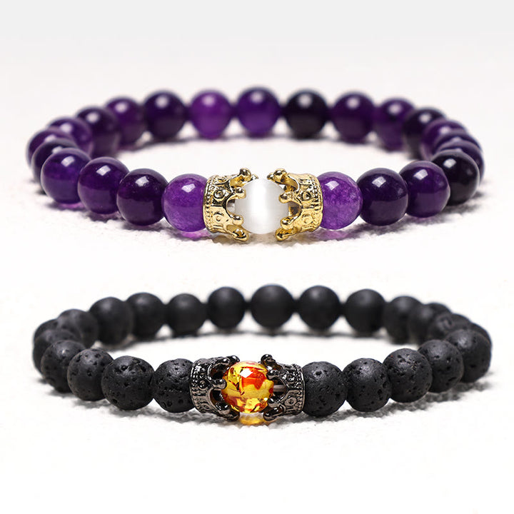 Buddha Stones Natural Stone King&Queen Crown Healing Energy Beads Couple Bracelet - image 8