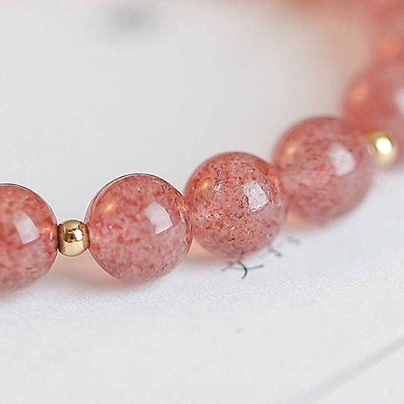 Buddha Stones 14K Gold Plated Strawberry Quartz Fu Character Healing Charm Bracelet - image 6