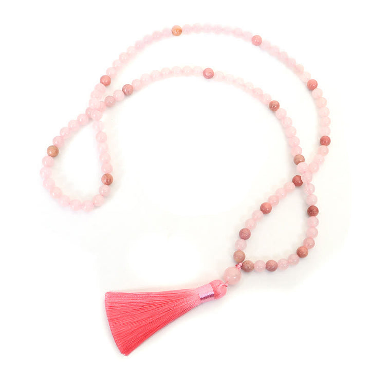 Buddha Stones 108 Mala Beads Pink Crystal Love Tassel Bracelet - Necklace - image 6