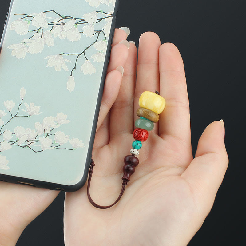 Green Sandalwood Ebony Wood Gourd Seven Layer Pagoda Positive Phone Hanging Decoration - image 4