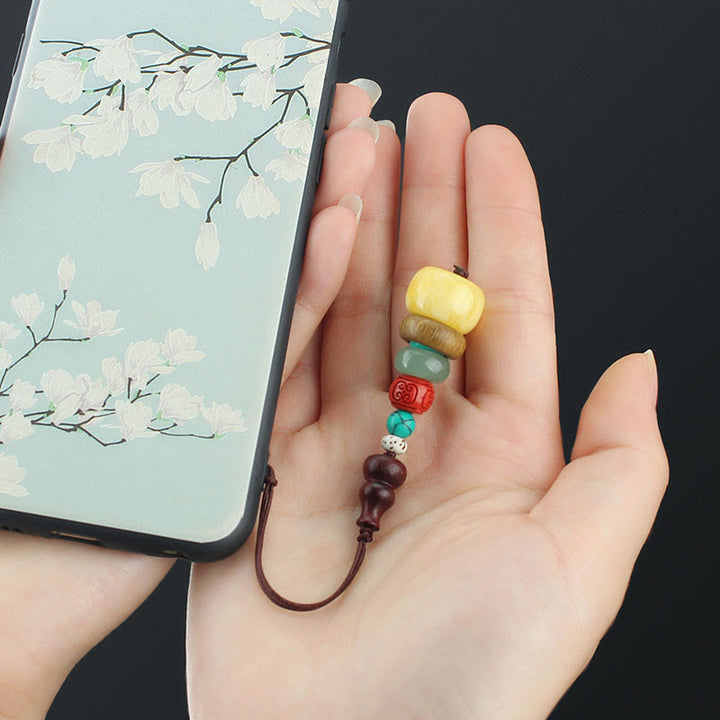 Green Sandalwood Ebony Wood Gourd Seven Layer Pagoda Positive Phone Hanging Decoration - image 4