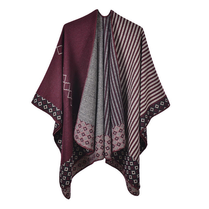 Buddha Stones Tibetan Shawl Striped Diamond Pattern Winter Warm Soft Scarf - Dark Red Gray - image 22