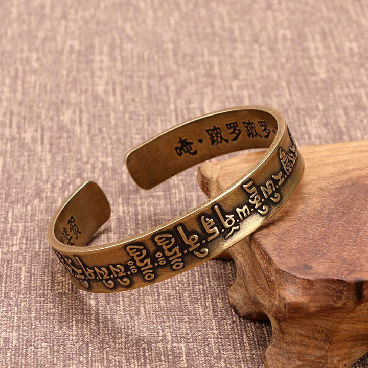 Buddha Stones Tibetan Mahāpratisarā Mantra Sanskrit Copper Brass Healing Bracelet Bangle - image 0