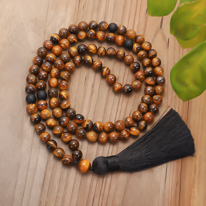 Buddha Stones 108 Beads Mala Tiger Eye Protection Tassel Bracelet - image 8
