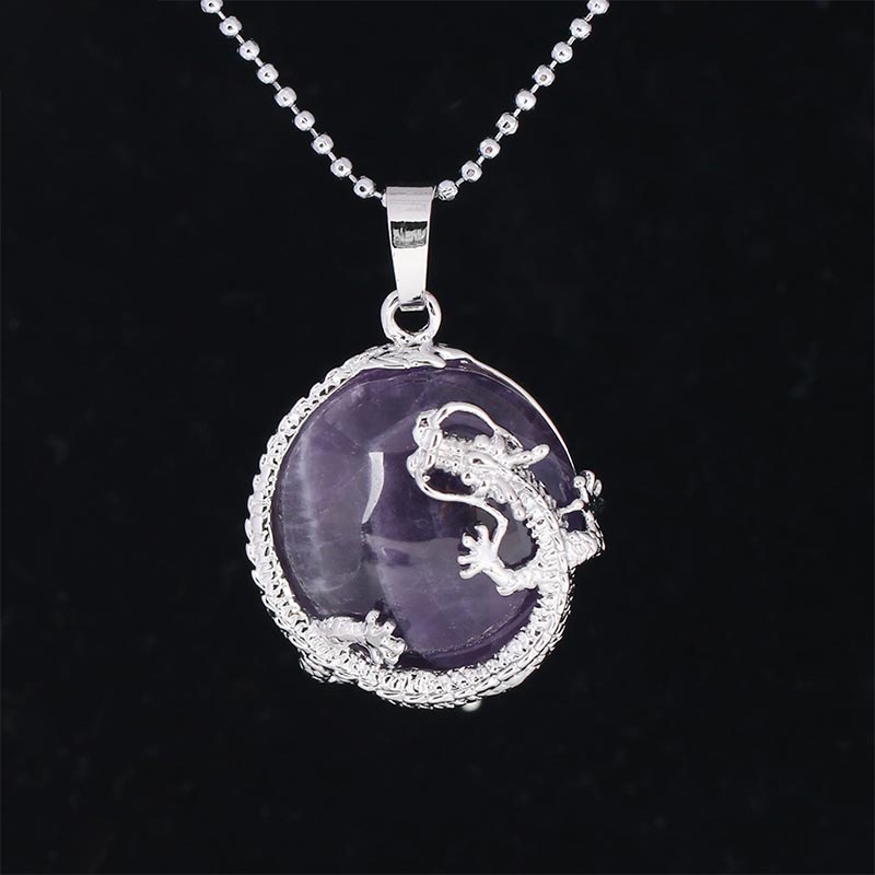 Buddha Stones Chinese Dragon Natural Quartz Crystal Healing Energy Necklace Pendant - Amethyst - image 2