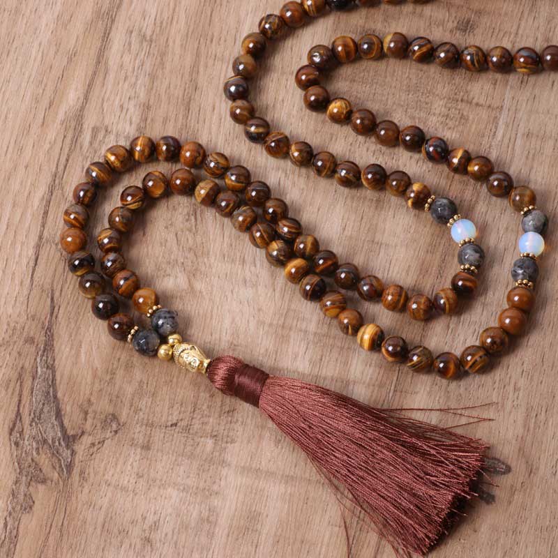 Buddha Stones Tibetan Tiger Eye Buddha Strength Power Beaded Tassel Pendant Necklace - image 2