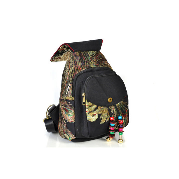 Buddha Stones Peacock Embroidery Canvas Tassel Backpack - image 15