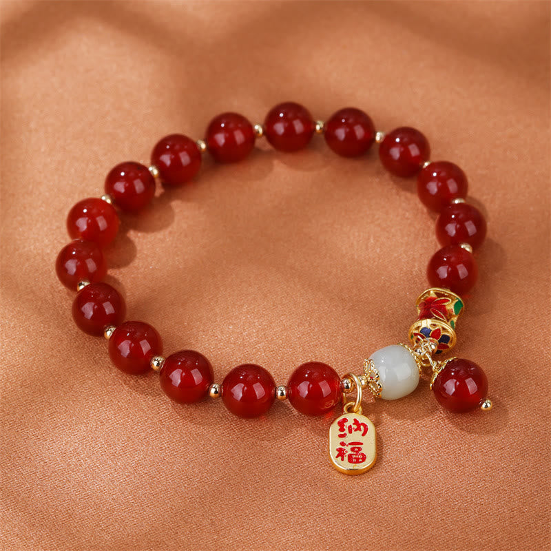 Buddha Stones Natural Red Agate Jade Confidence Fortune Blessing Charm Bracelet - image 6