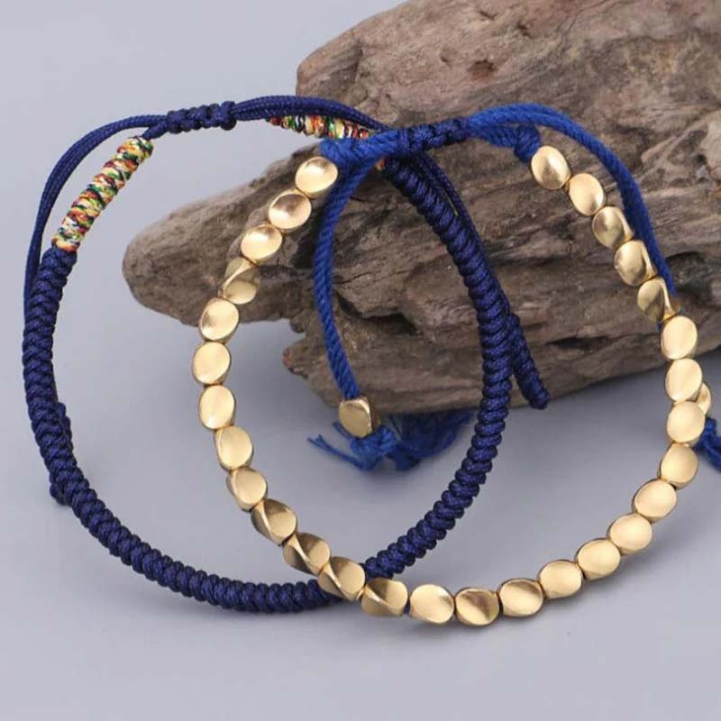 Buddha Stones 3 PCS Tibetan Copper Beads Healing Protection Luck Bracelet Set - image 2