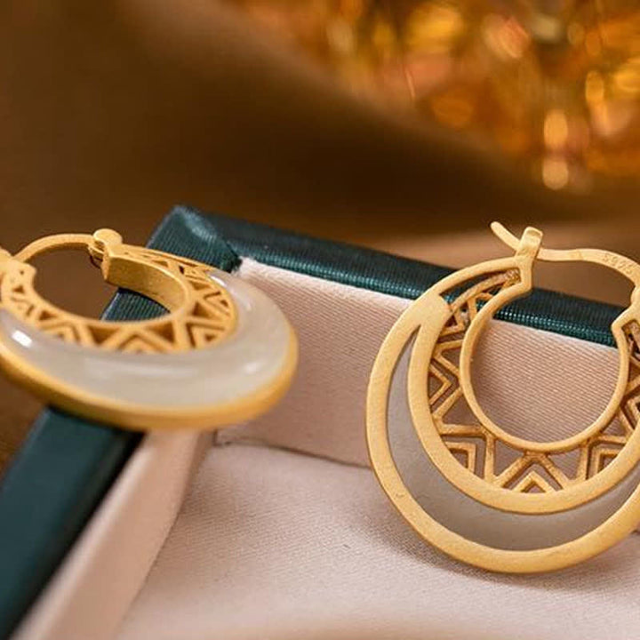 Buddha Stones Crescent Moon Jade Prosperity Drop Earrings - image 7