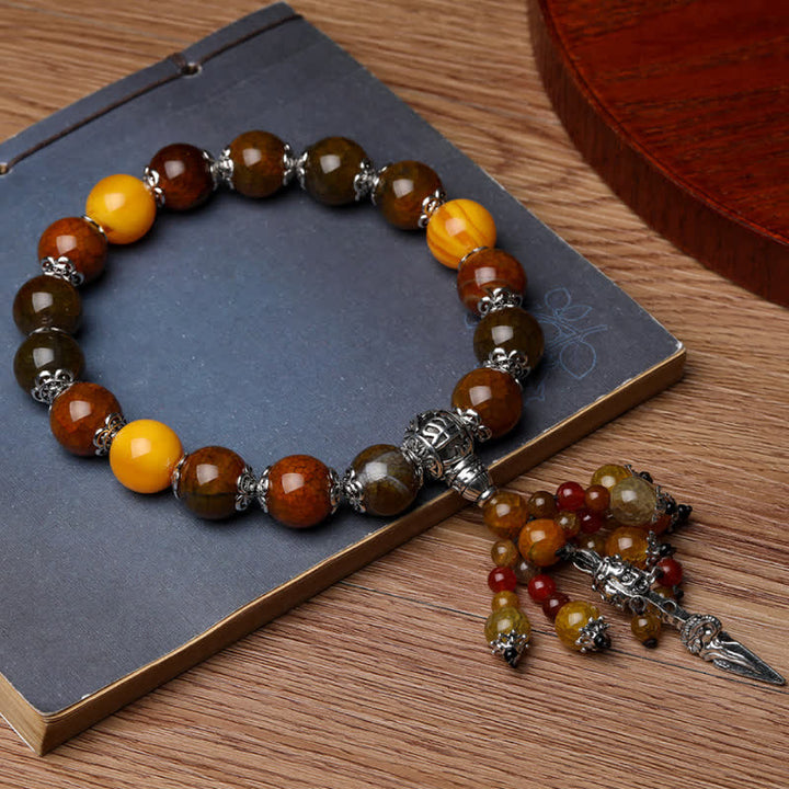 Buddha Stones Natural Tiger Eye Red Agate Dragon Vein Agate Stone Vajra Dorje Power Healing Bracelet Car Decoration - Dragon Vein Agate - image 5