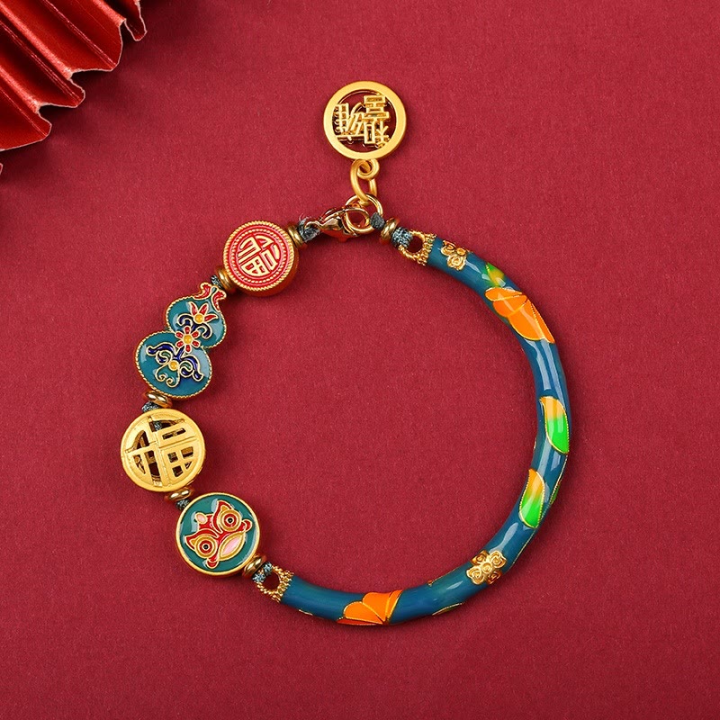 Buddha Stones Tibetan Gourd Fortune Happiness Lion Wealth Luck Bracelet - Blue - image 1
