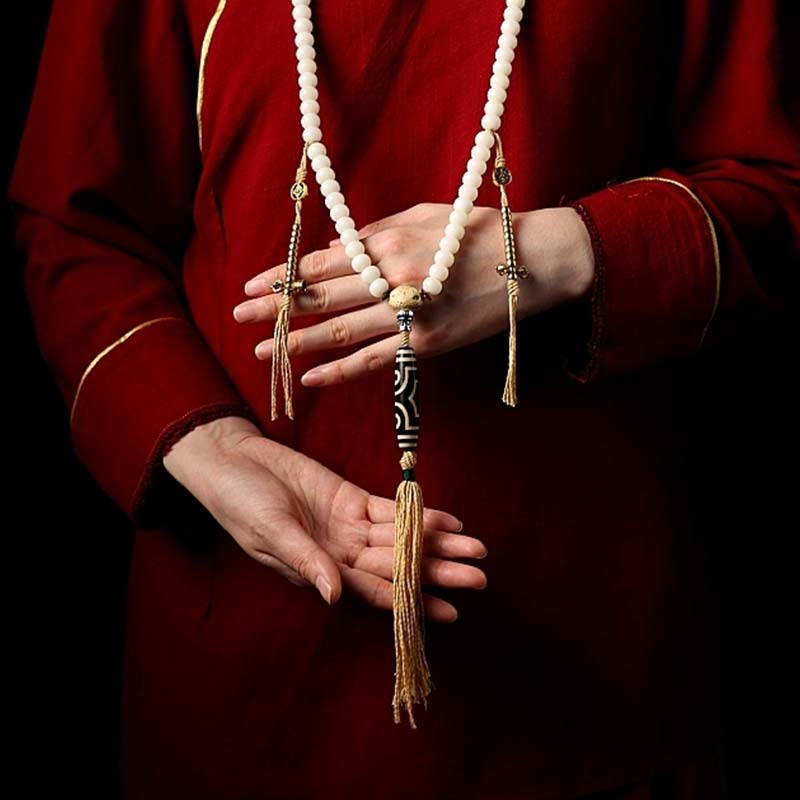 Buddha Stones Tibet 108 Mala Beads Bodhi Seed Bagua Vajra Dzi Bead Gray Agate Wealth Bracelet - image 9