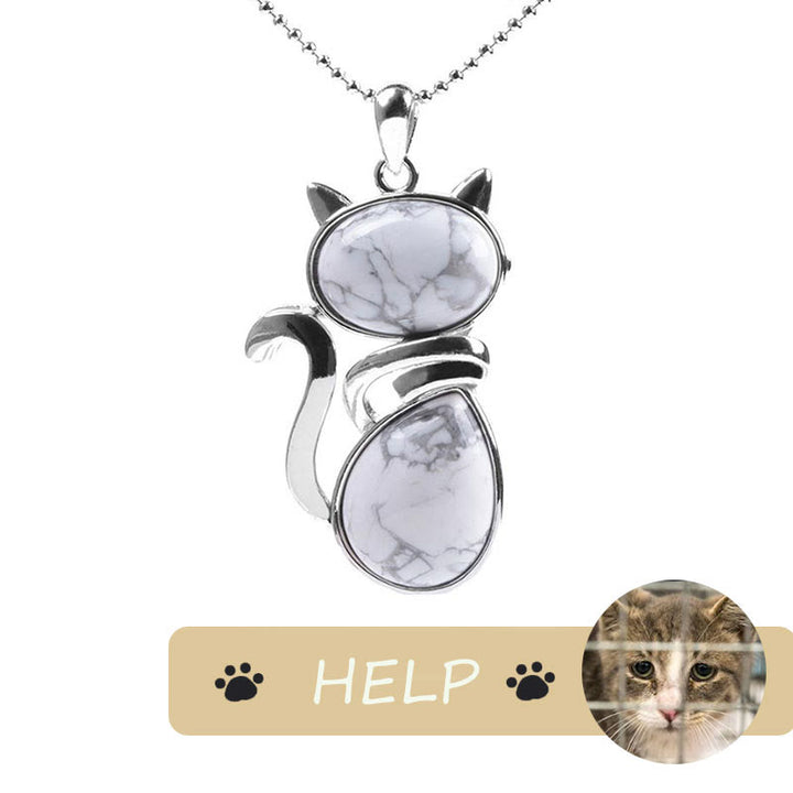 "Save A Cat" Cute Cat Pattern Natural Crystal Protection Cat-Loving Pendant Necklace - White Turquoise - image 14