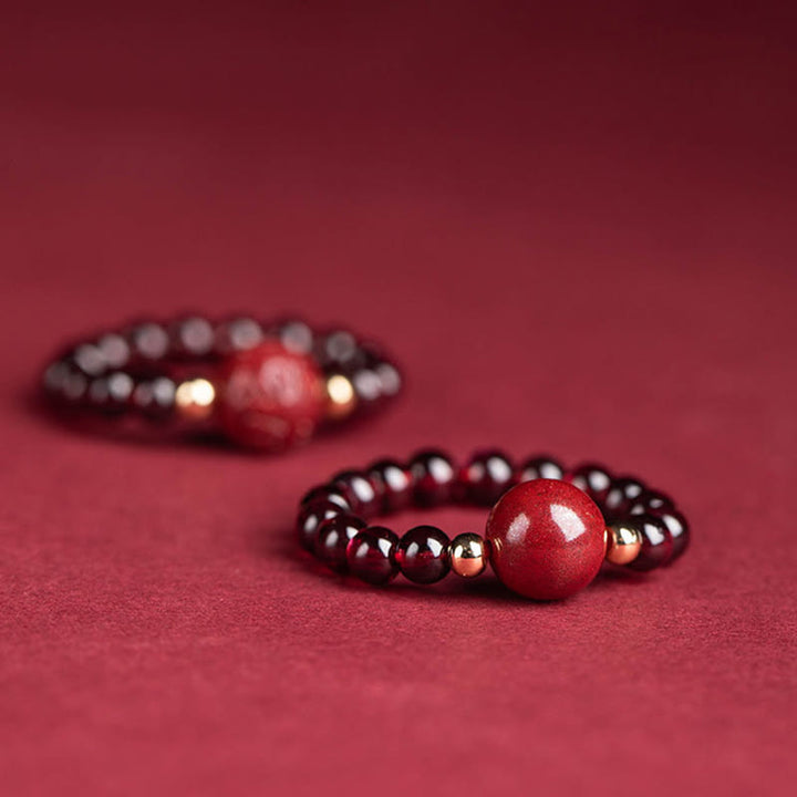 Buddha Stones Garnet Cinnabar Lucky Bead PiXiu Om Mani Padme Hum Rose Protection Ring - image 4