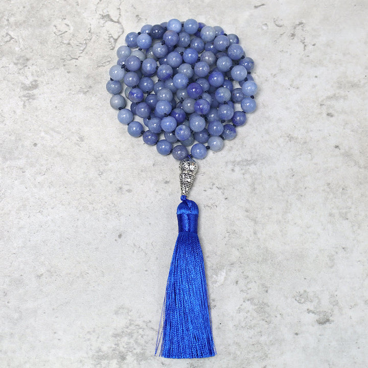 Buddha Stones 108 Mala Blue Aventurine Beads Yoga Meditation Prayer Beads Necklace - image 3