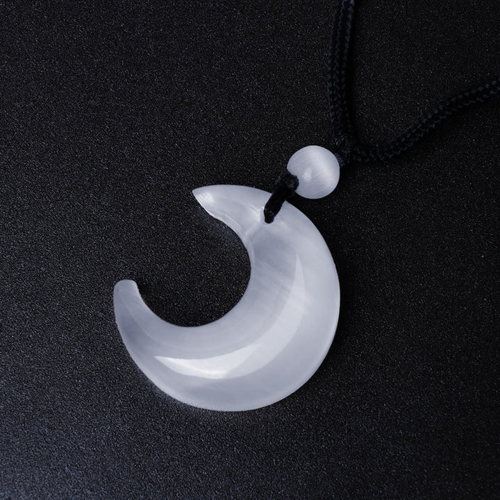 Buddha Stones Natural Silver Sheen Obsidian Selenite Crystal Crescent Moon Yin Yang Couple Protection Necklace Pendant - image 12
