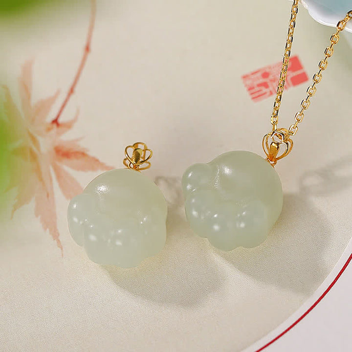 Buddha Stones 925 Sterling Silver Hetian White Jade Cute Cat Paw Luck Necklace Pendant - Hetian White Jade(Protection♥Happiness) - image 0