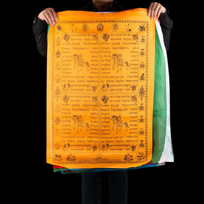 Buddha Stones Tibetan 5 Colors Windhorse Happiness Auspicious Outdoor Prayer Flag - image 2