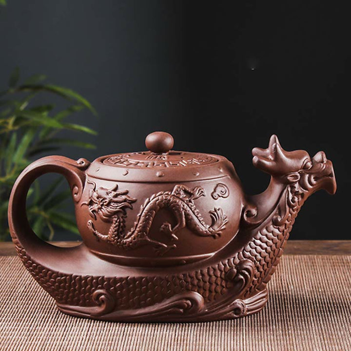 Buddha Stones Vintage Dragon Auspicious Clouds Purple Clay Ceramic Teapot - image 4