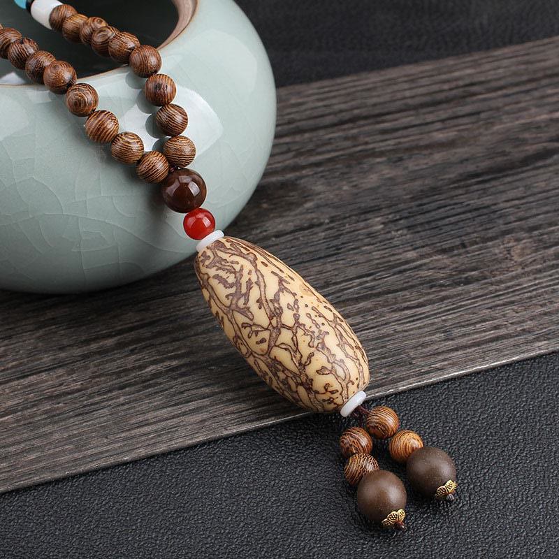 Buddha Stones Tibetan Wenge Wood Bodhi Seed Agate Balance Peace Necklace Pendant - Wenge Wood&Thousand-Eyed Pattern Bodhi Seed Wooden Bead - image 18